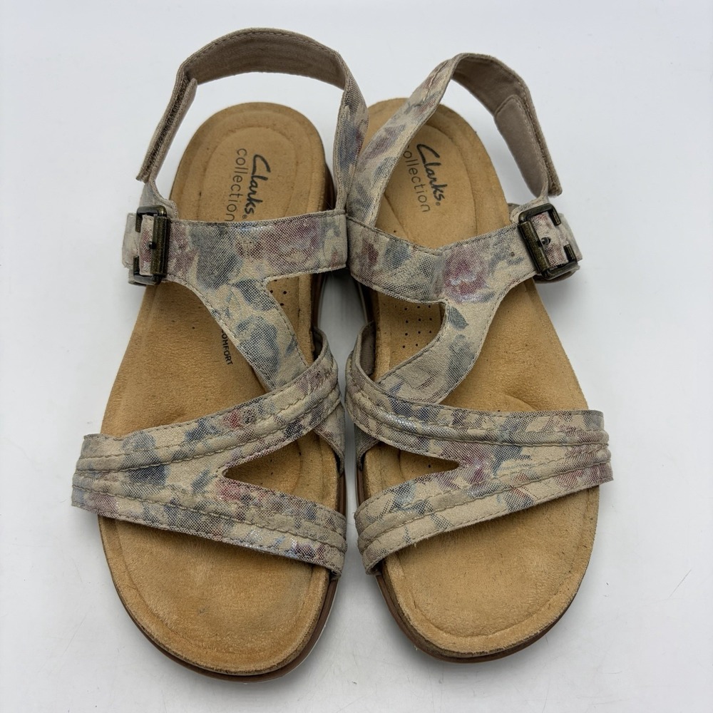 Clarks Sandals Womens 8.5 M Brynn Step Floral Textile Fabric Hook Loop